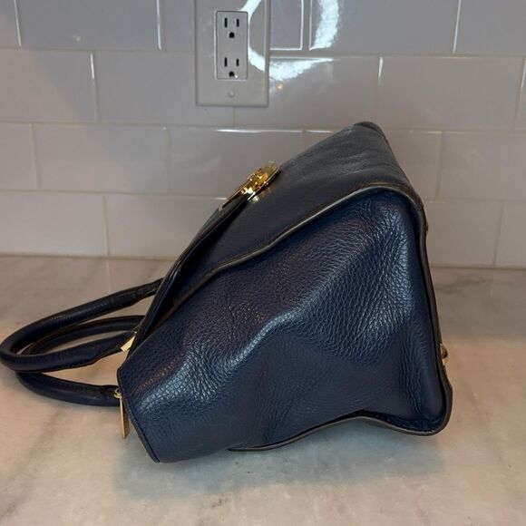 Michael Kors Navy Hudson Medallion Flap Satchel - Picture 6 of 16